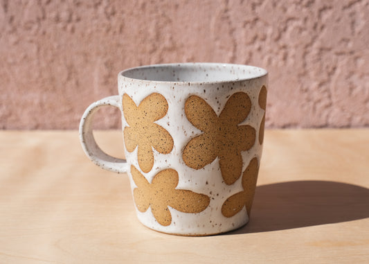 White Speckled Flower Wide Mug