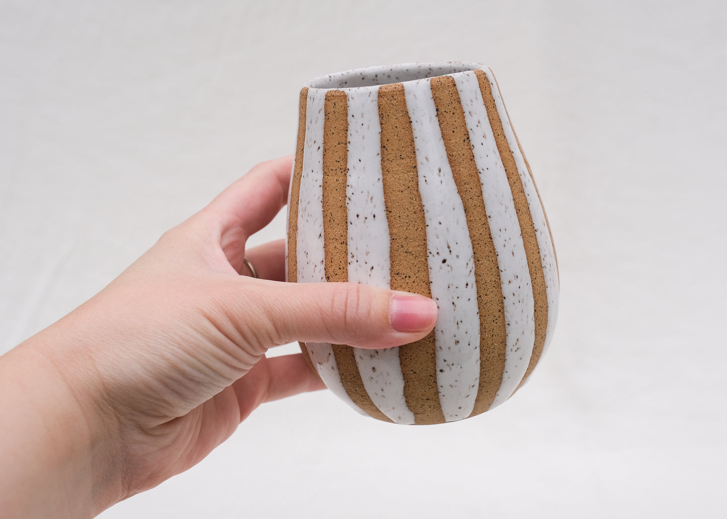 Short White Stripe Vase