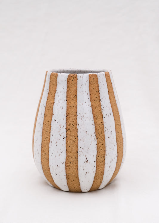 Short White Stripe Vase